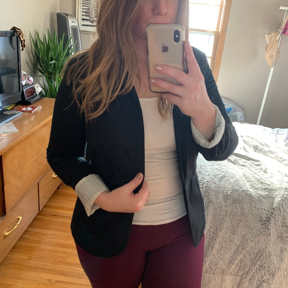 Black Blazer with Pinstriped Sleeves